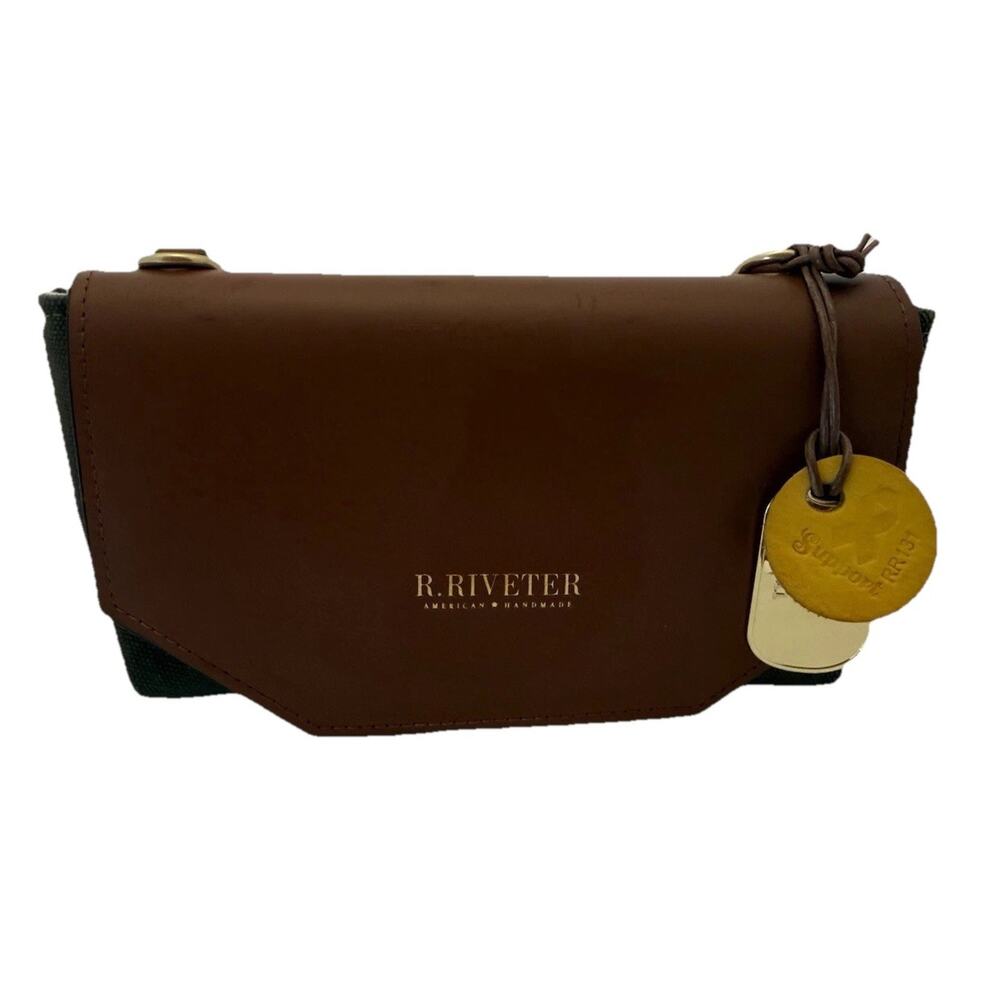 R. Riveter Canvas Leather Clutch Pouch Handbag Utility Zipper Bag Camo Green - Picture 10 of 10